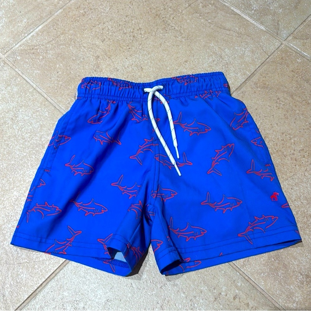 Caribbean Joe Little Boys Blue Shark Pattern Swim Shorts 🏝️